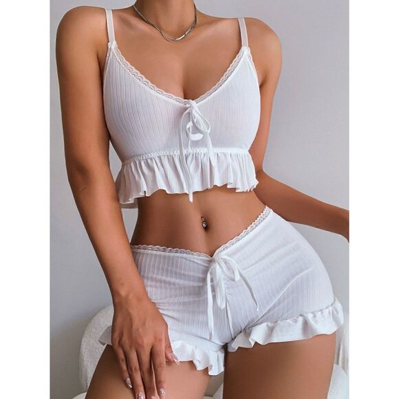 Soft & Cozy Ruffle Trim Sleepwear Lingerie Set - Picture 1 of 8